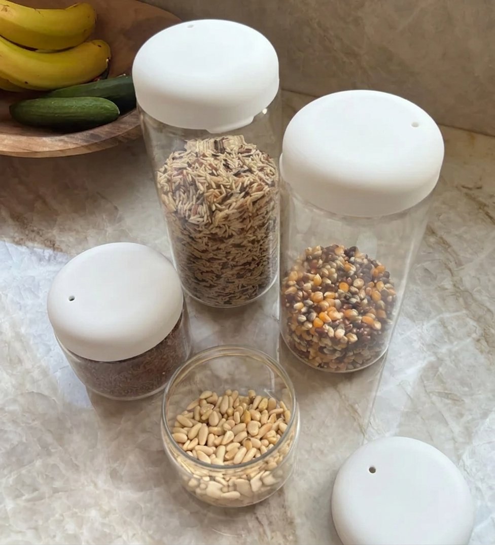 Food Storage Jar Set of 4 in Borosilicate Glass - Cloud EKOBO