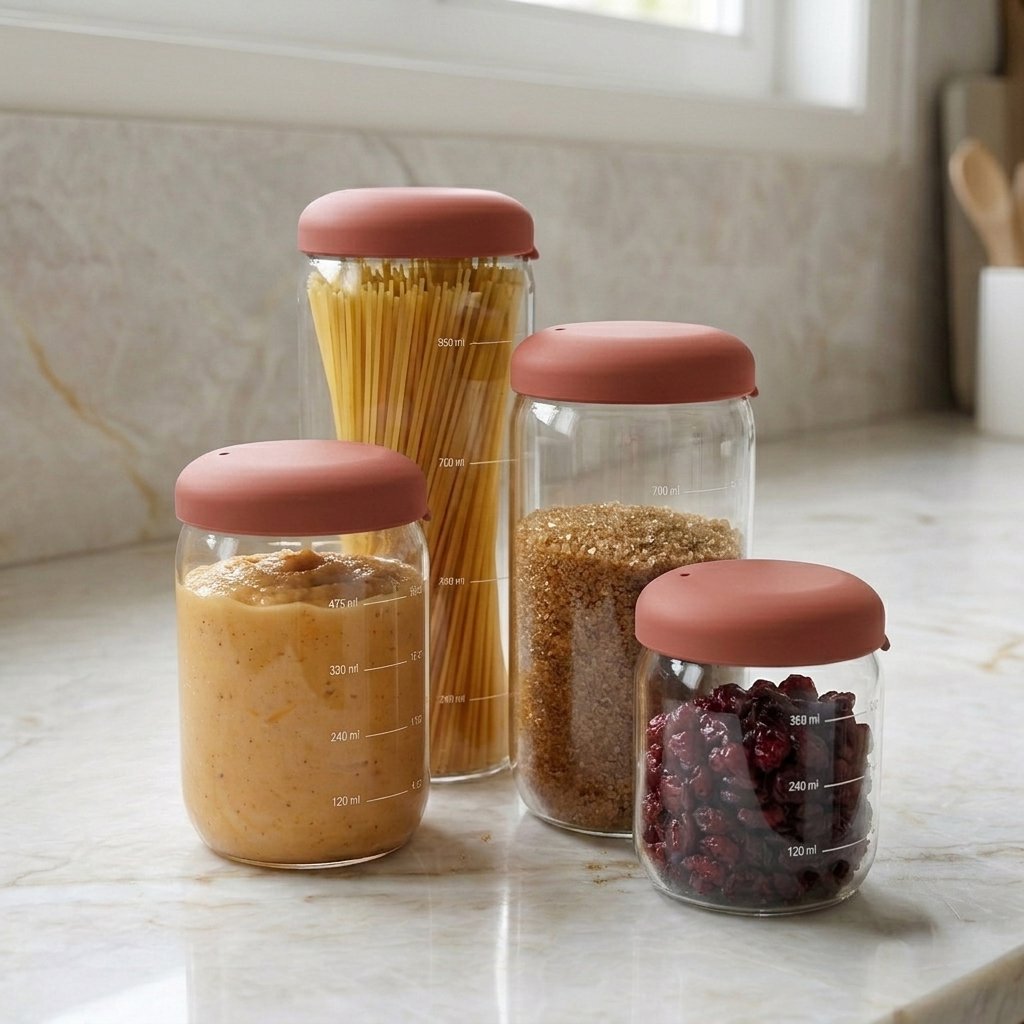 Food Storage Jar Set of 4 in Borosilicate Glass - Terracotta EKOBO