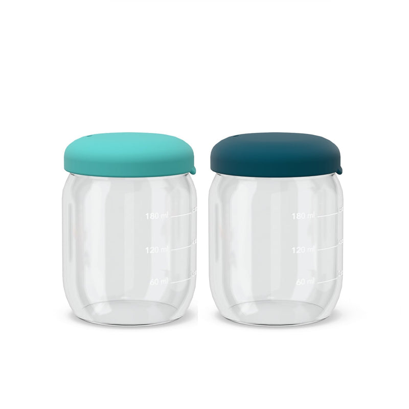 Food Storage Jar Set in Borasilicate Glass 180 ml - Blue Abyss / Lagoon Kids EKOBO