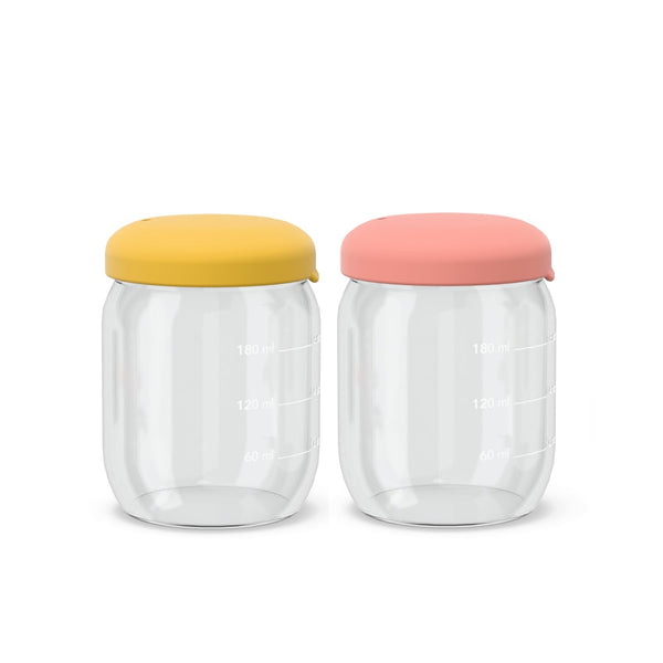 Food Storage Jar Set in Borasilicate Glass 180 ml - Coral / Mimosa Kids EKOBO