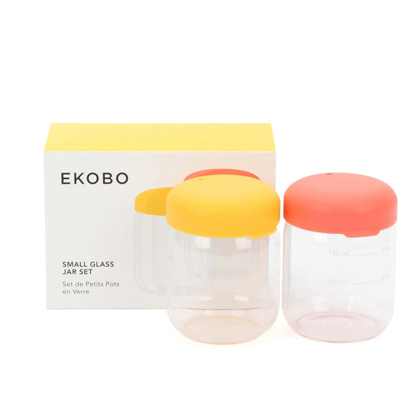 Food Storage Jar Set in Borosilicate Glass 180 ml - Coral / Mimosa Kids EKOBO