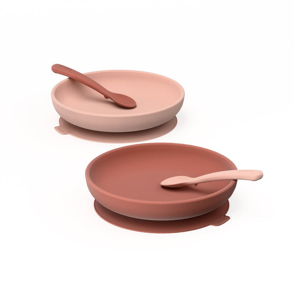 Suction Plates & Silicone Spoons Set - Blush & Terracotta EKOBO 