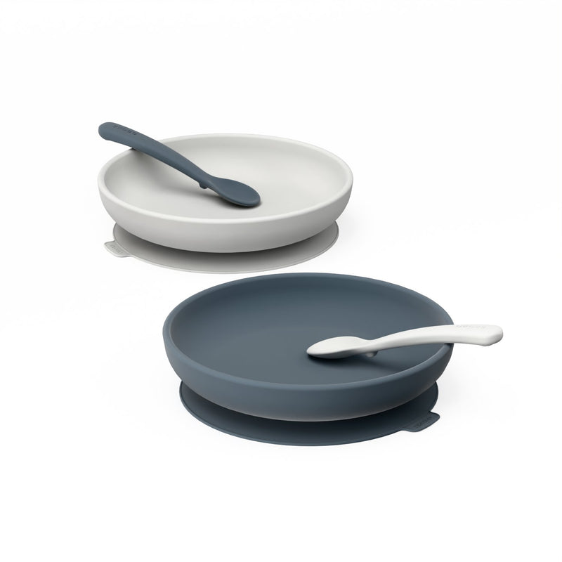Suction Plates & Silicone Spoons Set - Cloud & Storm EKOBO 