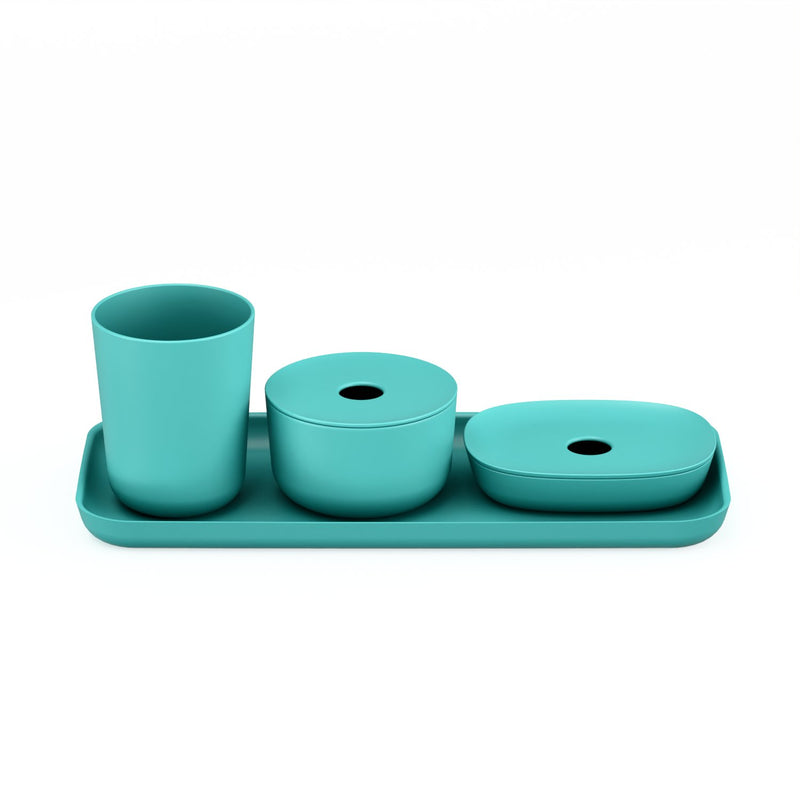Bathroom Counter Set (Toothbrush Holder, Storage Box, Soap Dish & Tray) - Lagoon EKOBO 