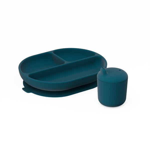 Silicone Divided Plate & Sippy Cup Set - Blue Abyss EKOBO 