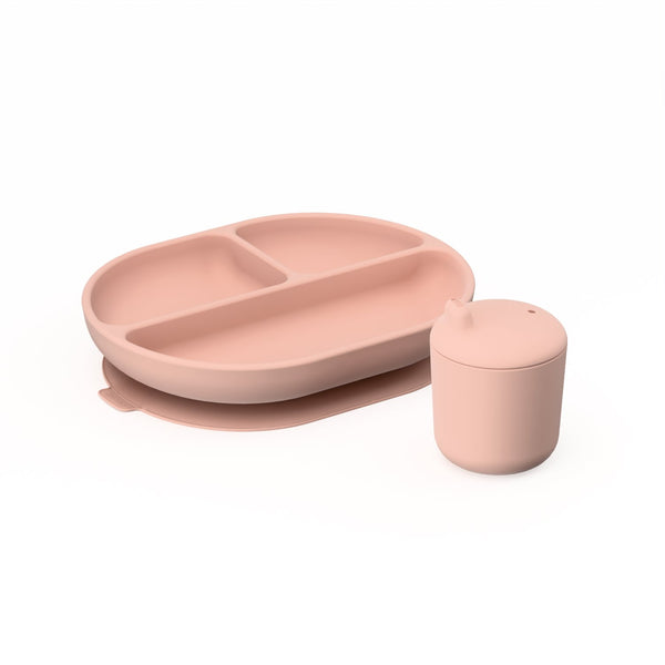 Silicone Divided Plate & Sippy Cup Set - Blush EKOBO 