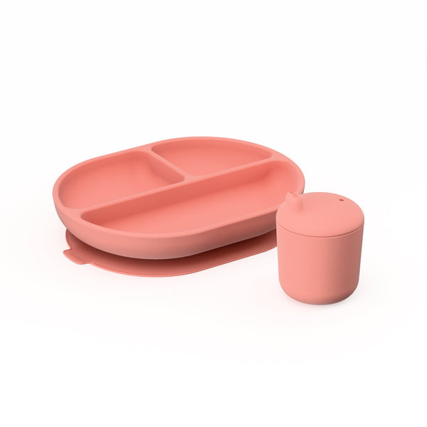 Silicone Divided Plate & Sippy Cup Set - Coral EKOBO 
