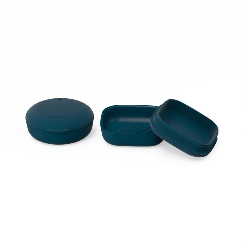 Set of 2 Travel Soap Boxes (Square & Round) - Blue Abyss EKOBO 