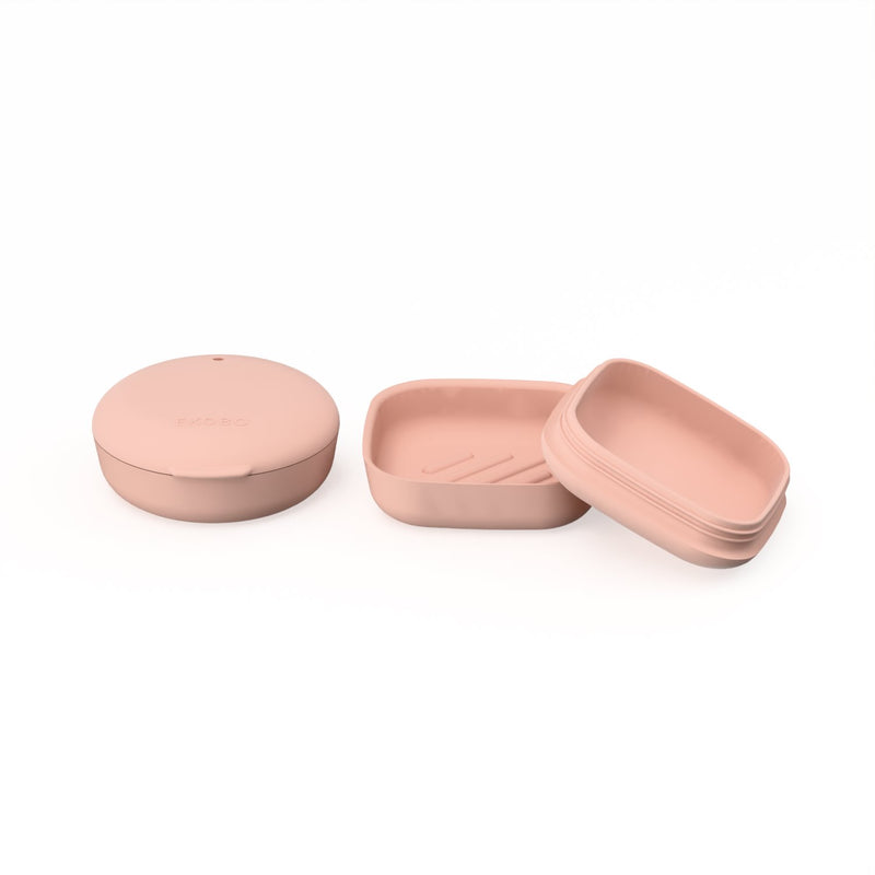 Set of 2 Travel Soap Boxes (Square & Round) - Blush EKOBO 