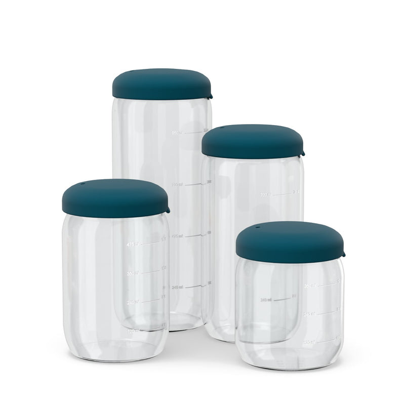 Food Storage Jar Set of 4 in Borosilicate Glass - Blue Abyss EKOBO 